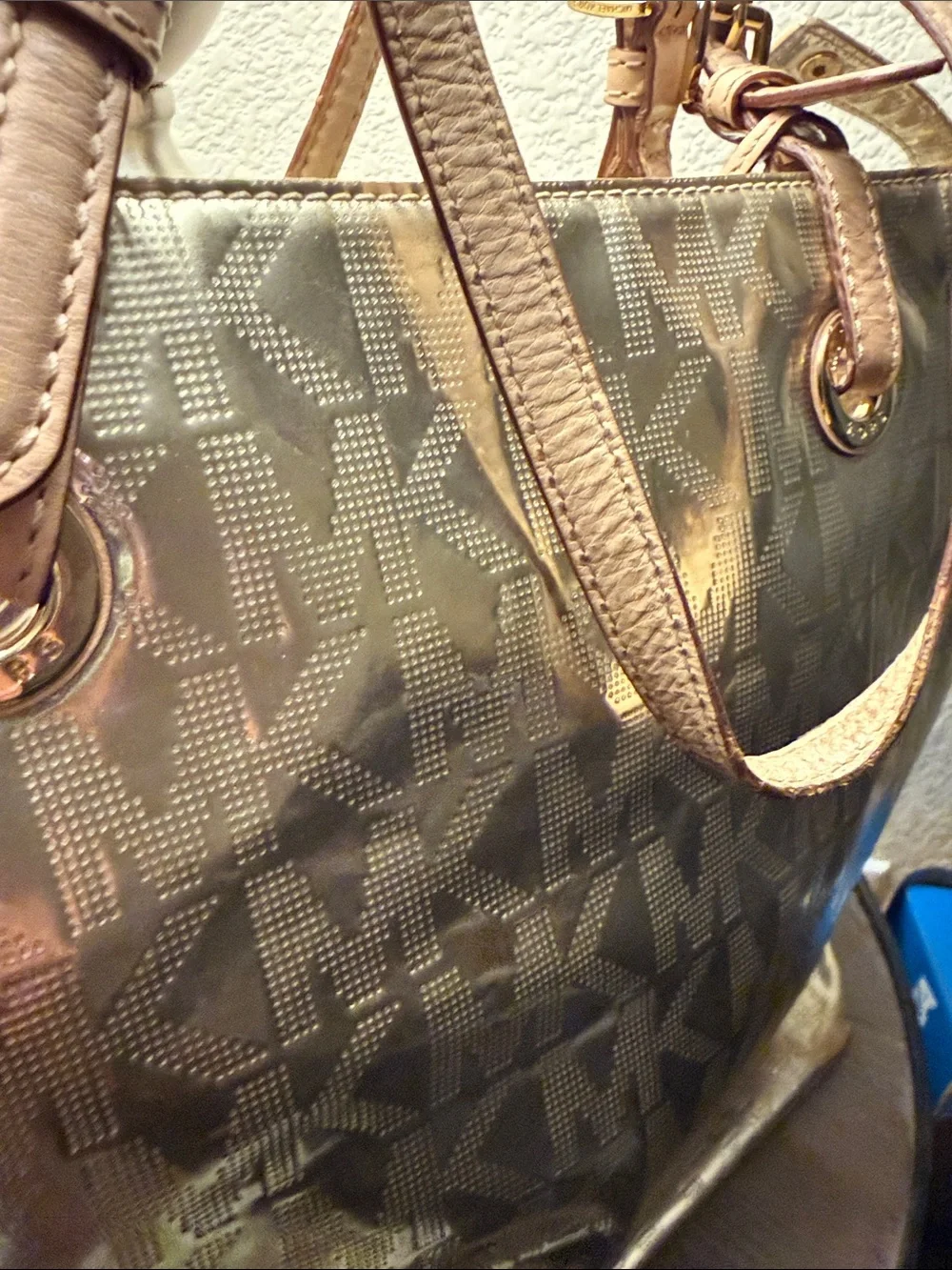 Michael Kors Metallic Gold Tote with Tan Straps